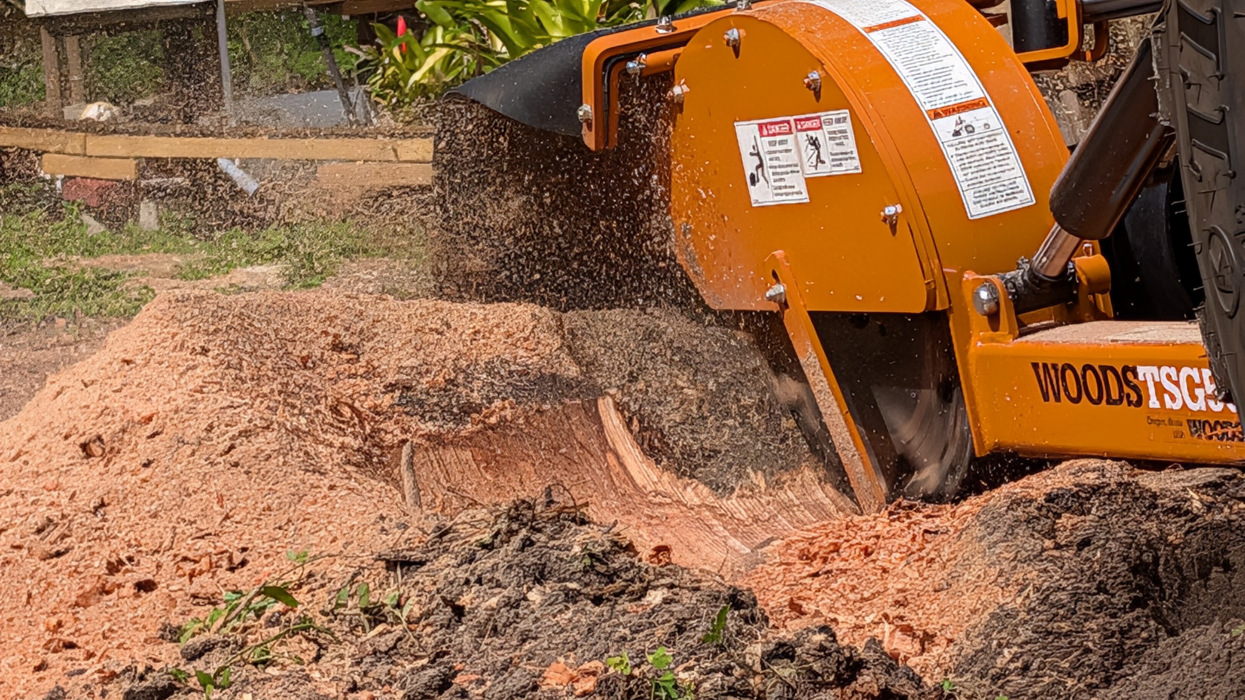 Stump grinding machine in action